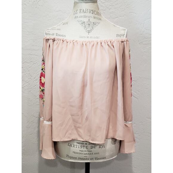 Gianni Bini Pink Sheer Cold Shoulder Embroidered Long Sleeve Blouse Dress Shirt - Picture 11 of 11